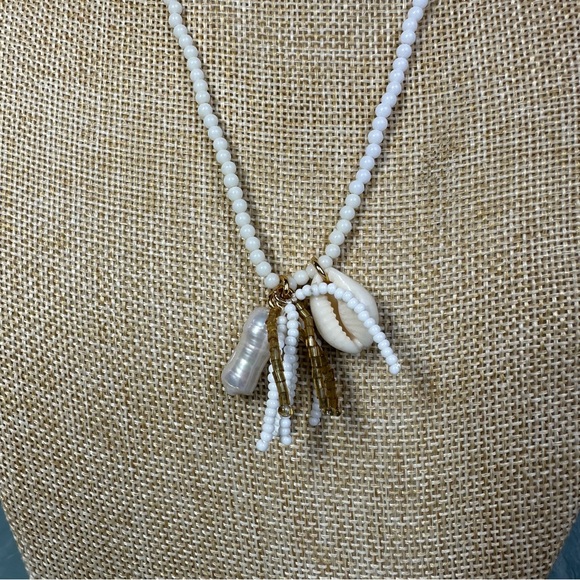 J. Crew seashell white beaded gold tone necklace with charms - Picture 2 of 4